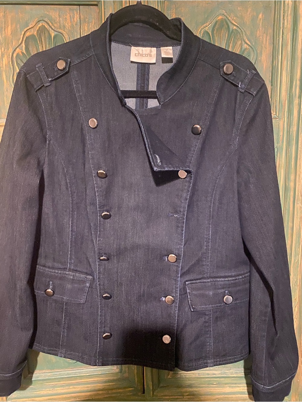 Chico's Navy Indigo Military-Style Denim Jacket